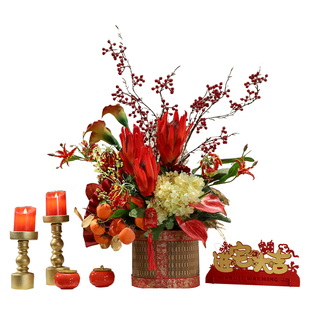 晶华新年仿真花艺高档仿真花春节年宵花接待台装饰桌花摆件花艺