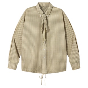 PSO Brand【云旗同款】男装女装老钱风格纹可拆卸丝巾长袖衬衫