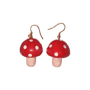 POP;X原创设计 超可爱红色童趣日系黄色双色粘土小蘑菇18k金耳环