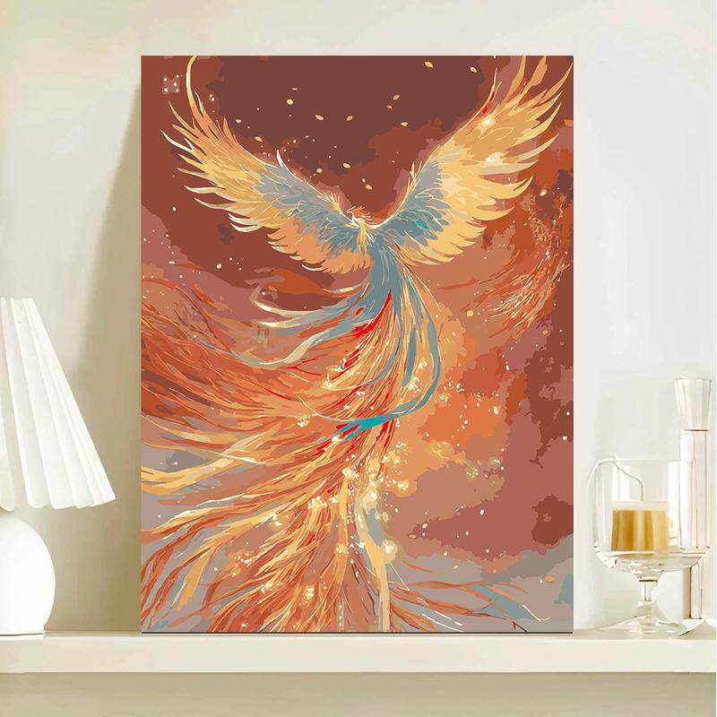 凤凰涅槃diy数字油画治愈系高级感年画寓意好手绘填色油彩画解压