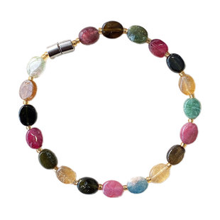 天然彩色碧玺蛋面形手链 冰淇淋糖果彩虹水晶手串磁吸扣一物一图