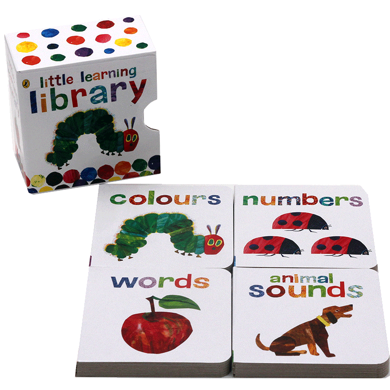 进口英文原版正版 手掌书 Eric Carle 好饥饿的毛毛虫 learn with The Very Hungry Caterpillar 4册纸板书 sounds words numbers