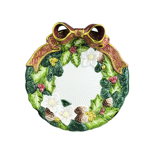 浮雕花草圣诞结礼物糖果盘立体蝴蝶结盘子手工绘制点心盘菜盘平盘