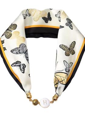 百搭仿真丝磁扣丝巾项链女