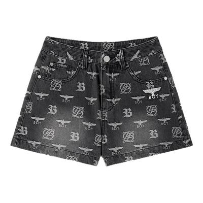 BOYLONDON2026年夏季经典满印LOGO微阔腿显瘦女款牛仔短裤W53900