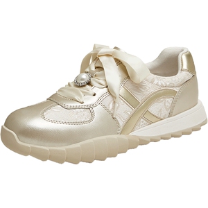 天美意新中式厚底银色阿甘德训鞋女复古运动鞋2024秋新款CIY22CM4