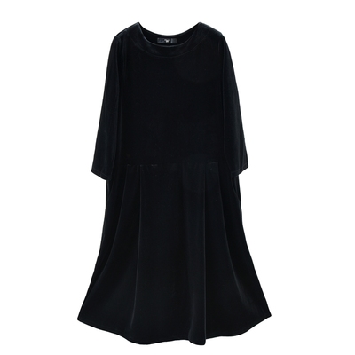 胖mm金丝绒休闲风过膝大码连衣裙