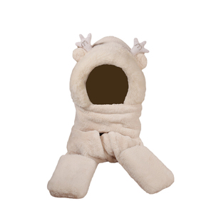 可爱小熊帽子保暖围脖围巾一体连帽女秋冬季冬天手套三件套时尚绒