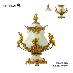 卡斯特兰铜配陶瓷盒子餐桌茶几罐子家居装饰摆件C6512