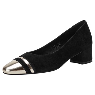 星期六法式复古绒面气质通勤浅口单鞋女夏季爆款粗跟不累脚高跟鞋