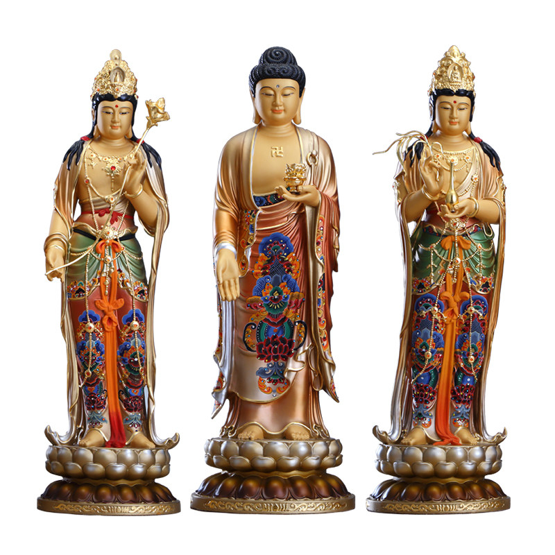 纯铜西方三圣佛像观世音菩萨站像