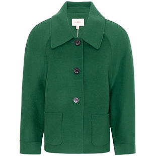 JESSIE气质通勤短款毛呢外套女插肩袖绿色双面呢上装2025秋冬新款