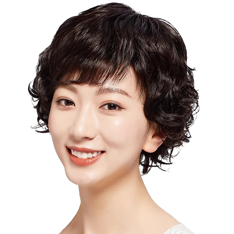 妈妈款全头套式自然风假发女短发