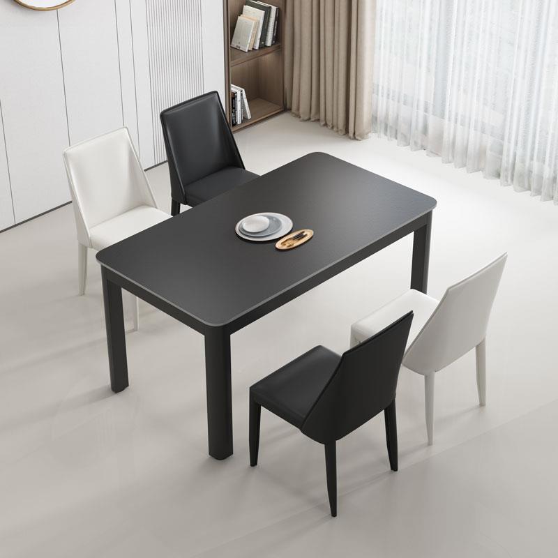 长方形加厚桌腿岩板餐桌现代简约纯黑白餐桌椅组合小户型家用饭桌