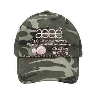 韩国潮牌AEAE复古迷彩棒球帽男女字母刺绣鸭舌帽显脸小防晒遮阳帽