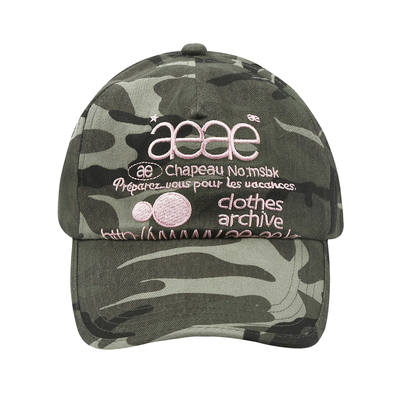 韩国潮牌AEAE复古迷彩棒球帽男女字母刺绣鸭舌帽显脸小防晒遮阳帽