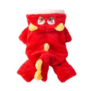 猫咪衣服舞狮装四脚衣中国风新年装保暖毛绒宠物衣服连帽狗狗衣服