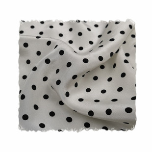 高档波点真丝双绉面料 白底黑点 夏季衬衫连衣裙桑蚕丝100%布料