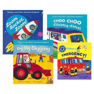 Awesome Engines Dig Dig Digging Choo Choo Clickety-Clack 儿童交通工具科普绘本4册 英语学习启蒙读物 挖掘机英文原版进口图书