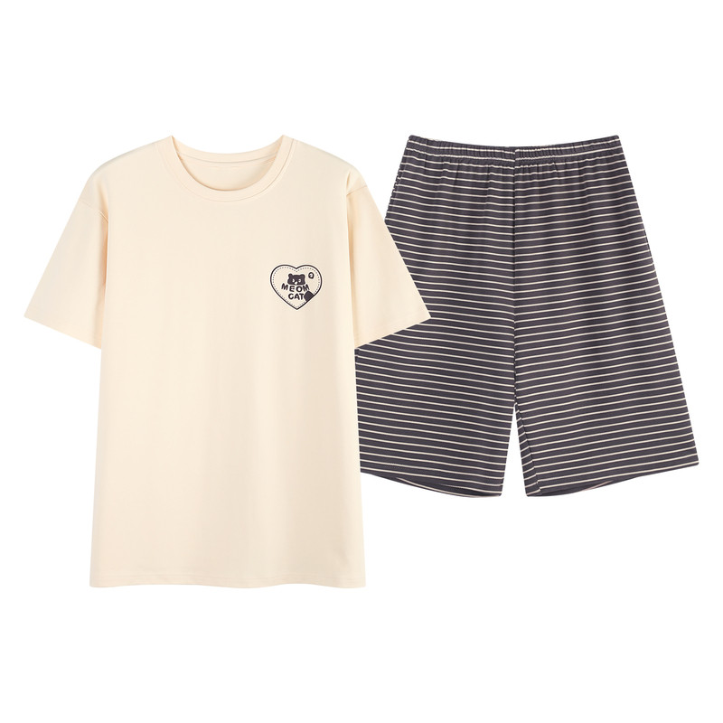 情侣睡衣女夏季纯棉可外穿短袖短裤男款卡通宽松居家服套装薄款