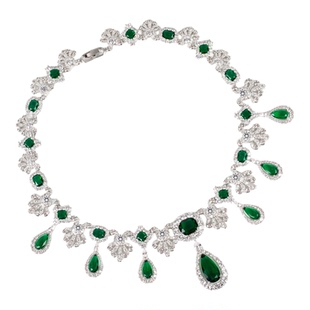 法式复古卢浮宫同款祖母绿锆石新娘晚宴礼服项链女水滴锁骨链大气