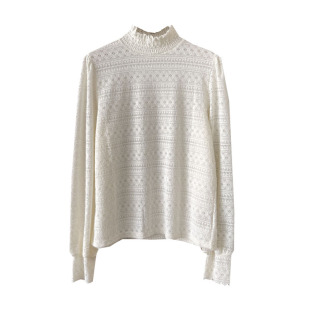 绝美内搭甜美宫廷风木耳边绒感蕾丝打底衫正肩灯笼袖半高领上衣女