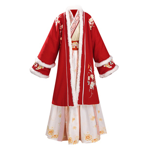 新款原创宋制汉服女冬季古装过年加厚加绒对襟披袄中国风日常套装