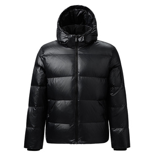 Wolsey可拆卸帽鹅绒面包服男士保暖通勤外套650蓬羽绒衣亮黑色