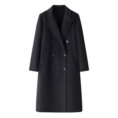 戗驳领过膝长款双面绵羊绒大衣女