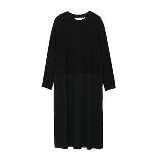 MOVEUP幻走2025冬季新款.FUN系列圆领正肩压褶下摆休闲针织连衣裙