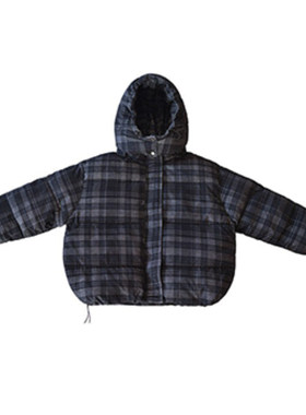 加厚保暖灯芯绒灰黑格子棉服