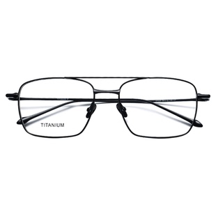 复古双梁眼镜框男款纯钛大脸厚边近视可配度数飞行员式黑金色全框