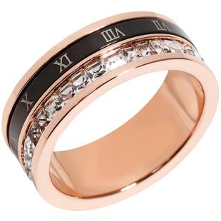 个性可转动罗马数字钛钢镀18K玫瑰金戒指尾戒女食指指环戒子情侣