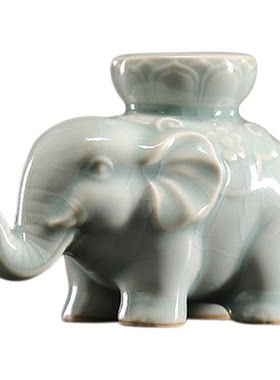 汝窑茶器盖置茶宠摆件陶瓷盖碗紫砂壶盖托精品可养茶配件小象盖置
