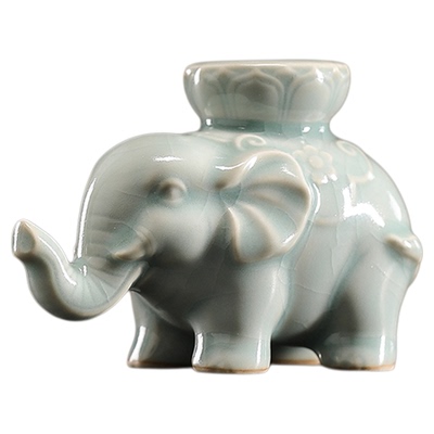 汝窑茶器盖置茶宠摆件陶瓷盖碗紫砂壶盖托精品可养茶配件小象盖置