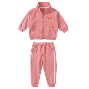女童运动套装春秋款长袖女宝宝秋装卫衣两件套紫色小童宝宝网红潮