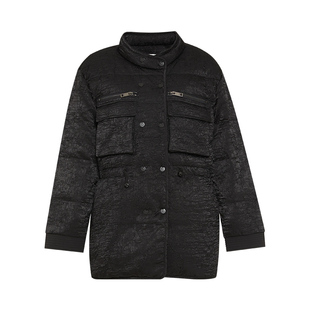 傲丝度黑色立领羽绒服女2025冬季新款保暖夹克小个子加厚羽绒外套