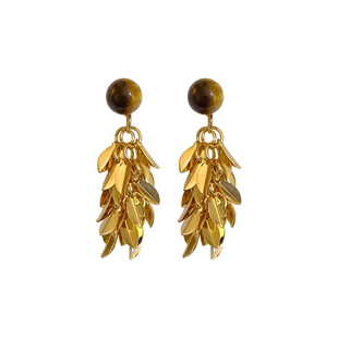 金色羽翼~美拉德风虎眼石流苏耳环女秋冬气质耳钉轻奢高级感耳饰