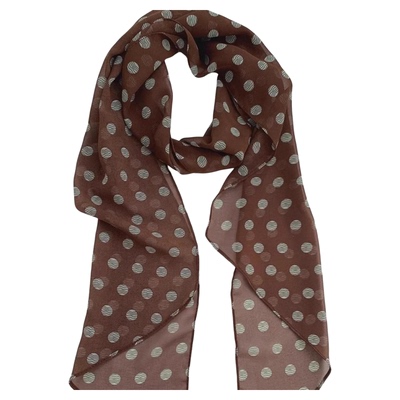 法式复古棕色波点丝巾女夏季薄款长条围巾系脖子飘带领巾配饰颈饰