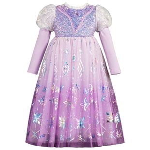 女童春秋2025新款长发公主裙紫色苏菲亚高级感儿童生日礼服裙子