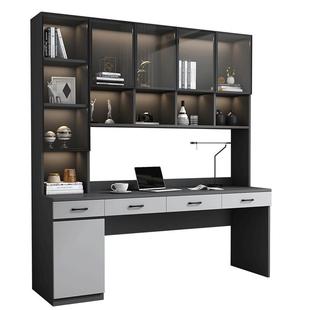 电脑桌家用学生双人书桌卧室台式轻奢书架一体写字桌实木学习桌子