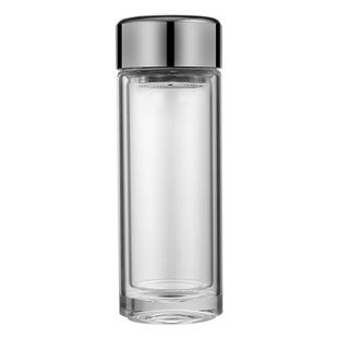 启明缘玻璃杯双层隔热弧面盖泡茶水晶杯圆形手工透明杯子竹盒包装