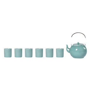 龙泉青瓷提梁壶一壶六杯功夫茶具套装家用大容量陶瓷凉茶壶喝茶杯