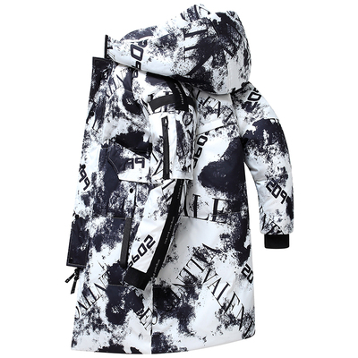 韩版潮流秋冬季中长款迷彩羽绒服