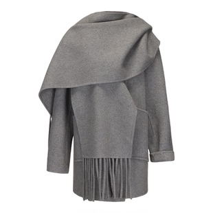 【黄梦莹同款】LACERTA2025秋季新款连帽围巾羊毛双面呢短大衣女