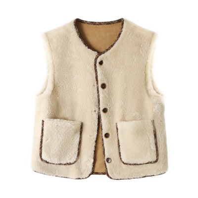 韩系双面穿羊羔毛马甲女秋冬时尚百搭加厚保暖皮毛一体马夹短外套