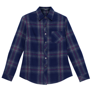 2025春秋百搭纯棉黑白格子衬衫女长袖大码宽松蓝格衬衣女中年上衣