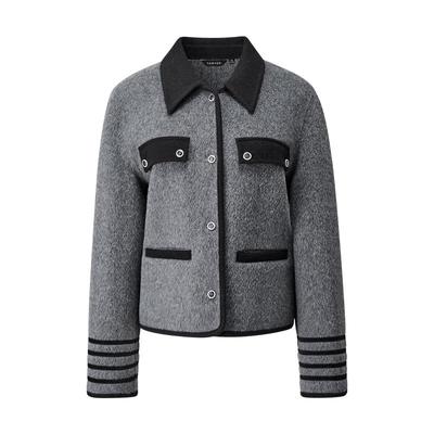 颜域棉羊毛撞色翻领毛呢外套