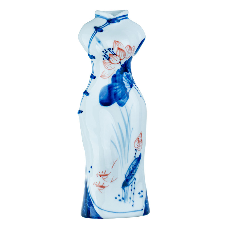 钱道嘉新中式创意旗袍花瓶摆件品