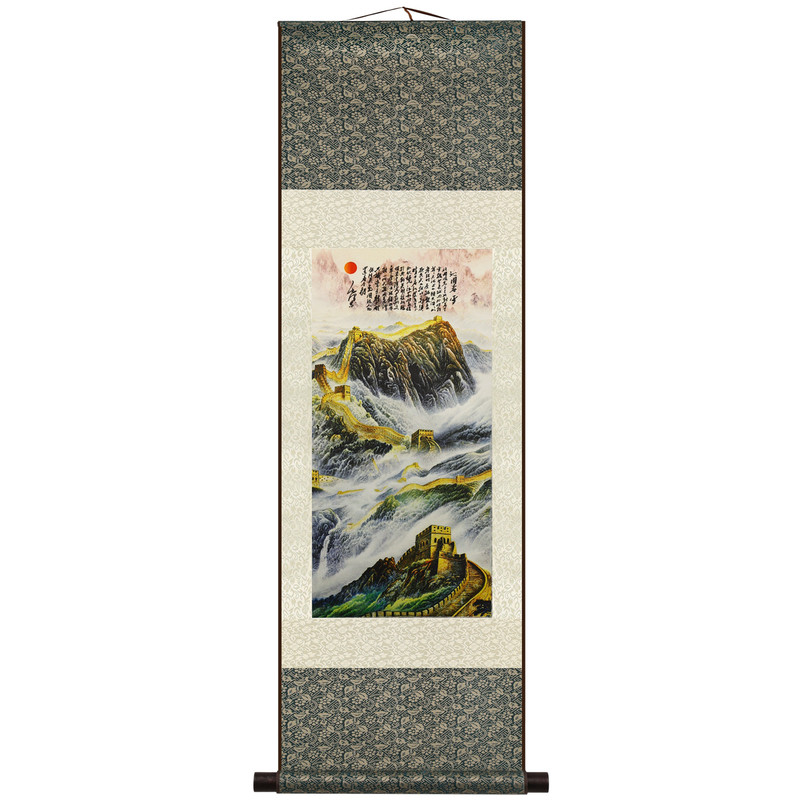 中国风山水画丝绸卷轴画中式客厅办公室装饰挂画国风伴手礼送老外